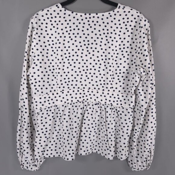 Boden Elsie Polka Dot Peplum Blouse Top White‎ Navy V-Neck Long Sleeve Size 8P - Picture 4 of 12